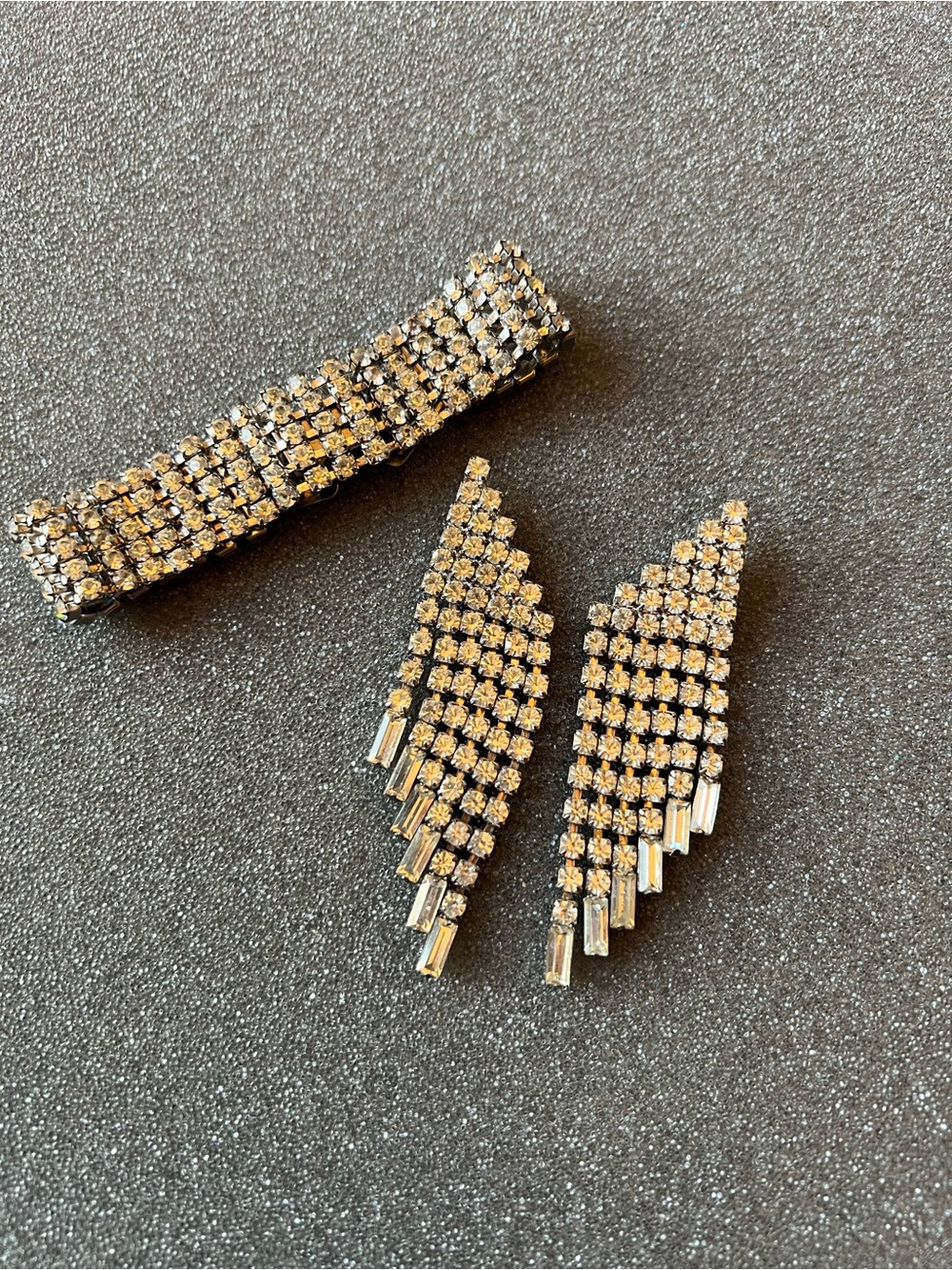 Lot of Vintage Rhinestone Jewelry Bracelet and Dangle Tiered Earrings
